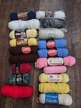 Vintage Assorted Yarn Skein Lot Of 19 Many Wintuk Orlan Lion Red Heart Sayelle